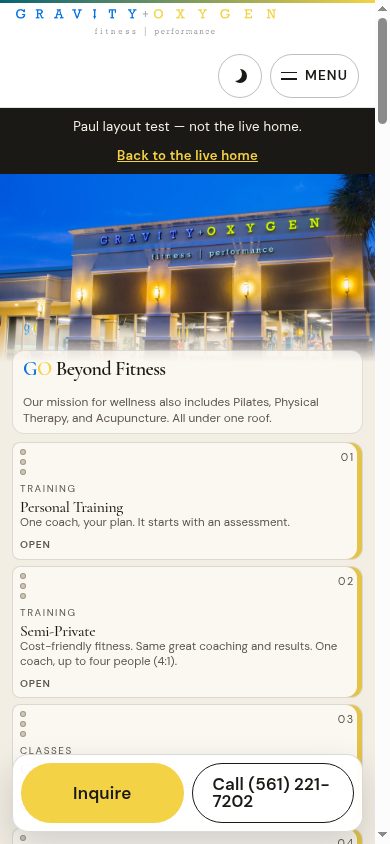 Option B mobile homepage first screen